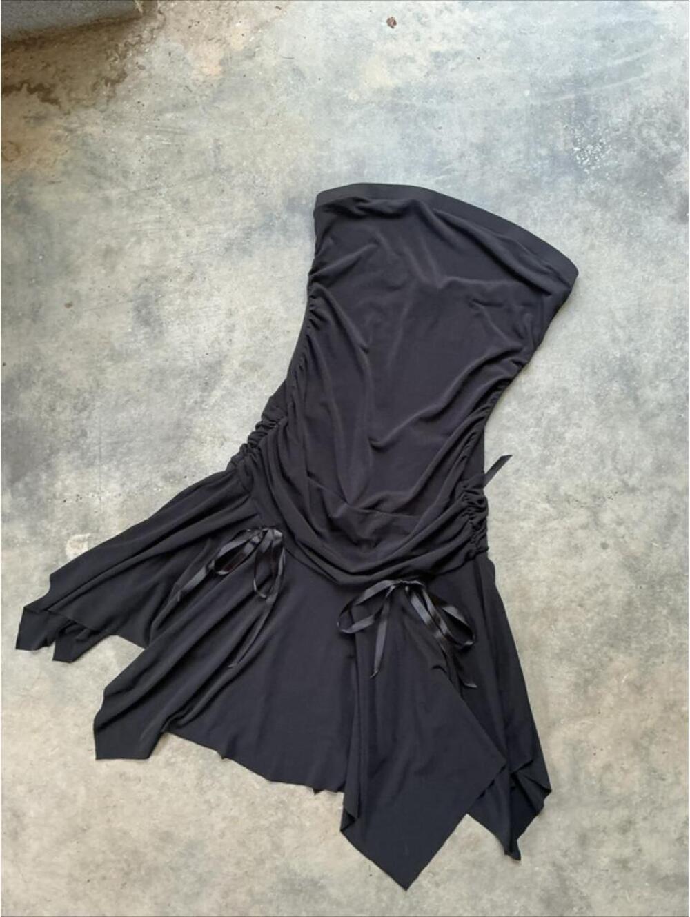 Y2K Black Strapless Fairy Grunge Tube Dress